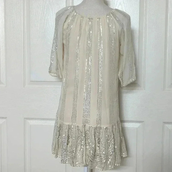 Anthropologie Beaded Sand Swing Sequined Dress By Carolina K - Picture 9 of 11